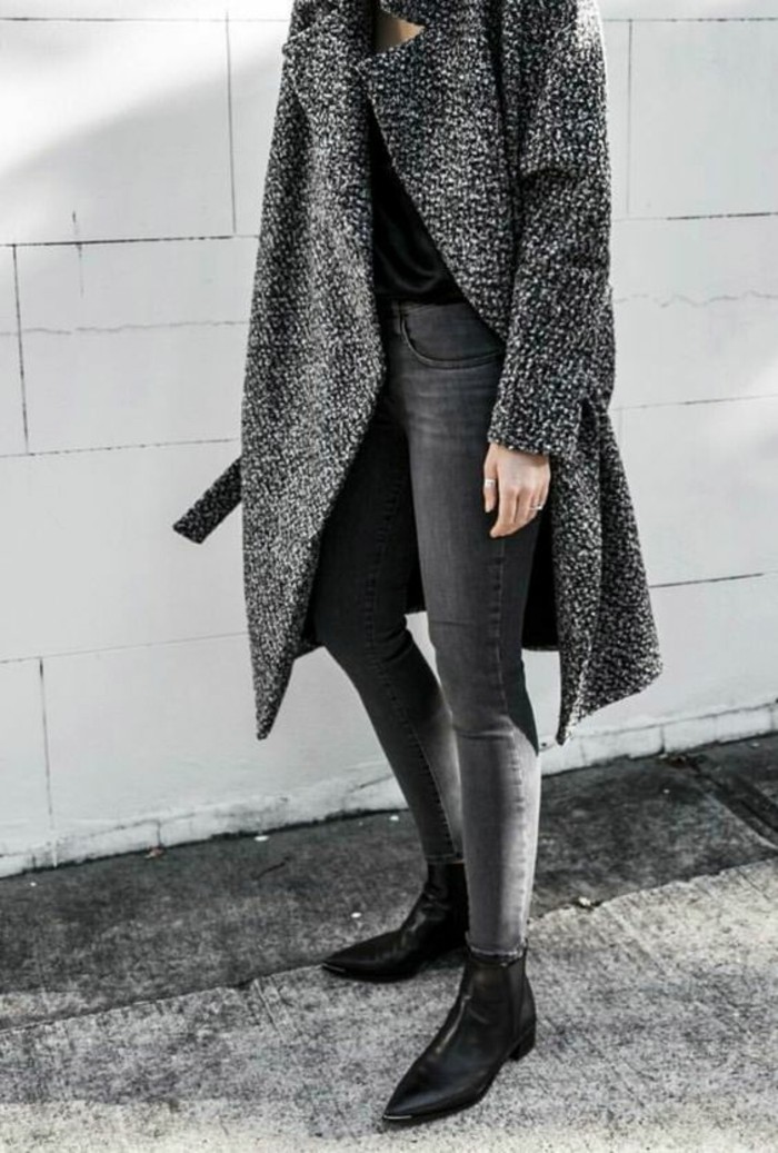 kabát šedé ženy módní trendy podzimní móda tmavé barvy