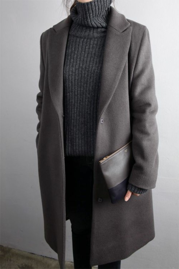 kabát šedé ženy módní trendy podzimní móda barvy tmavě šedá