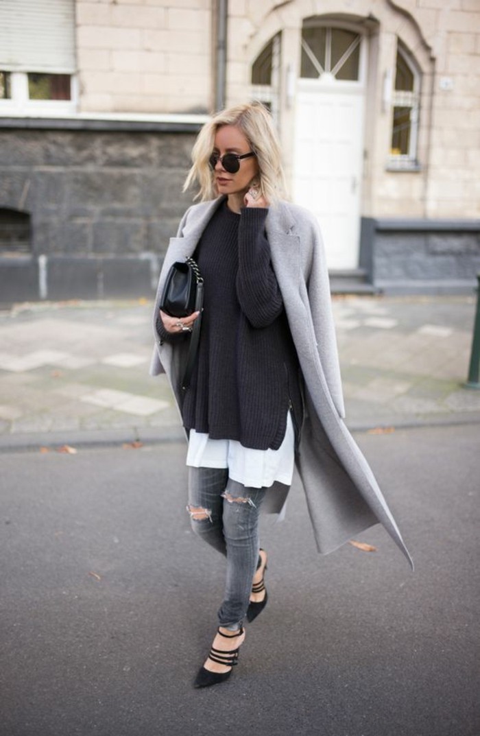 Frakke grå kvinder modetrends falder mode farver