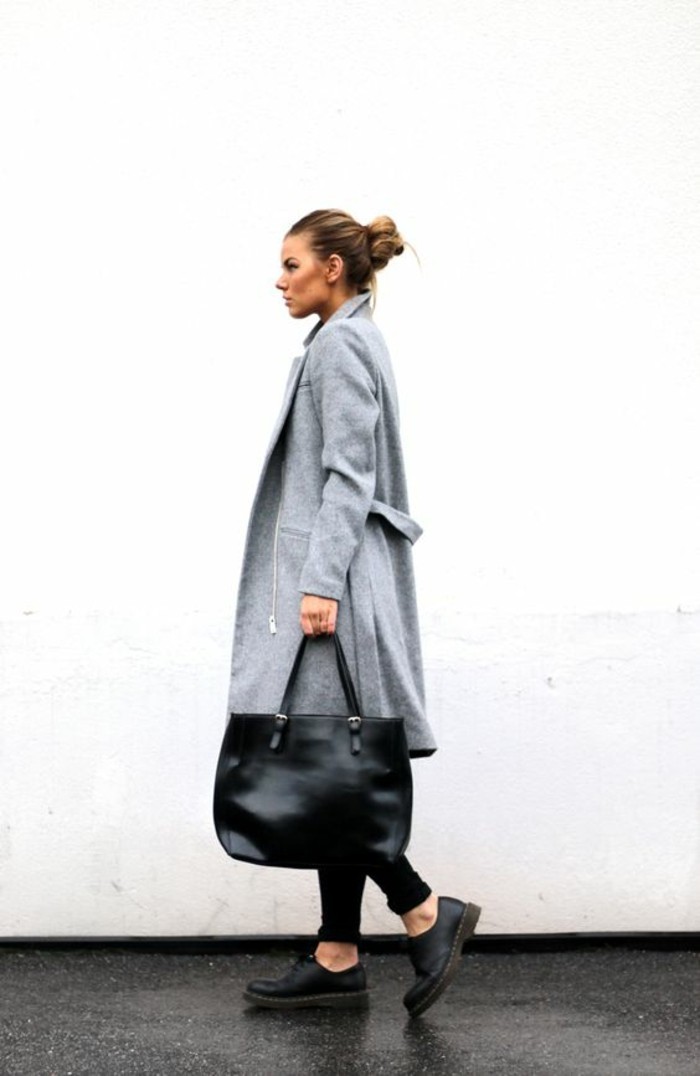 kabát šedé ženy módní trendy podzimní móda dlouhá kabát
