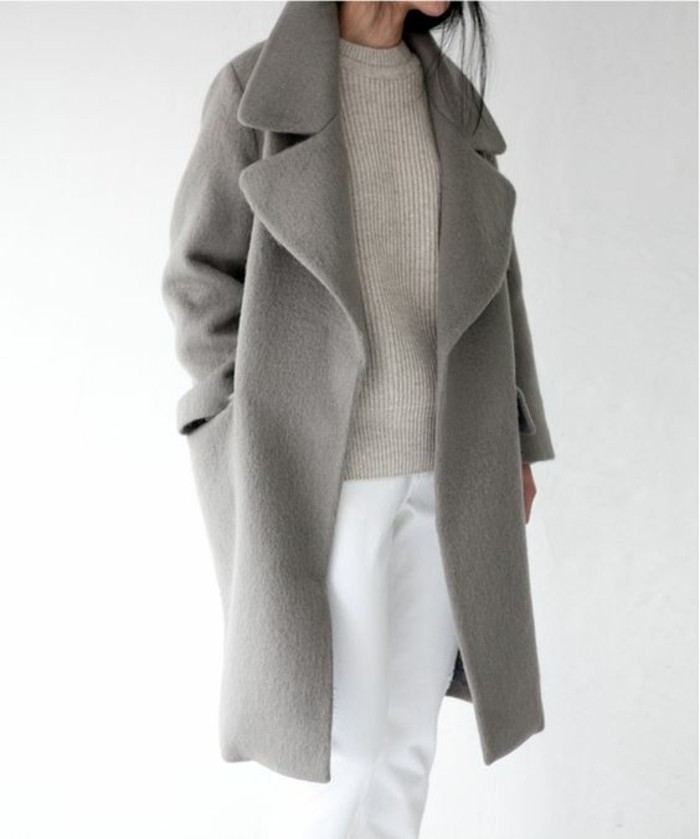 kabát šedé ženy módní trendy spadnout móda vějíř