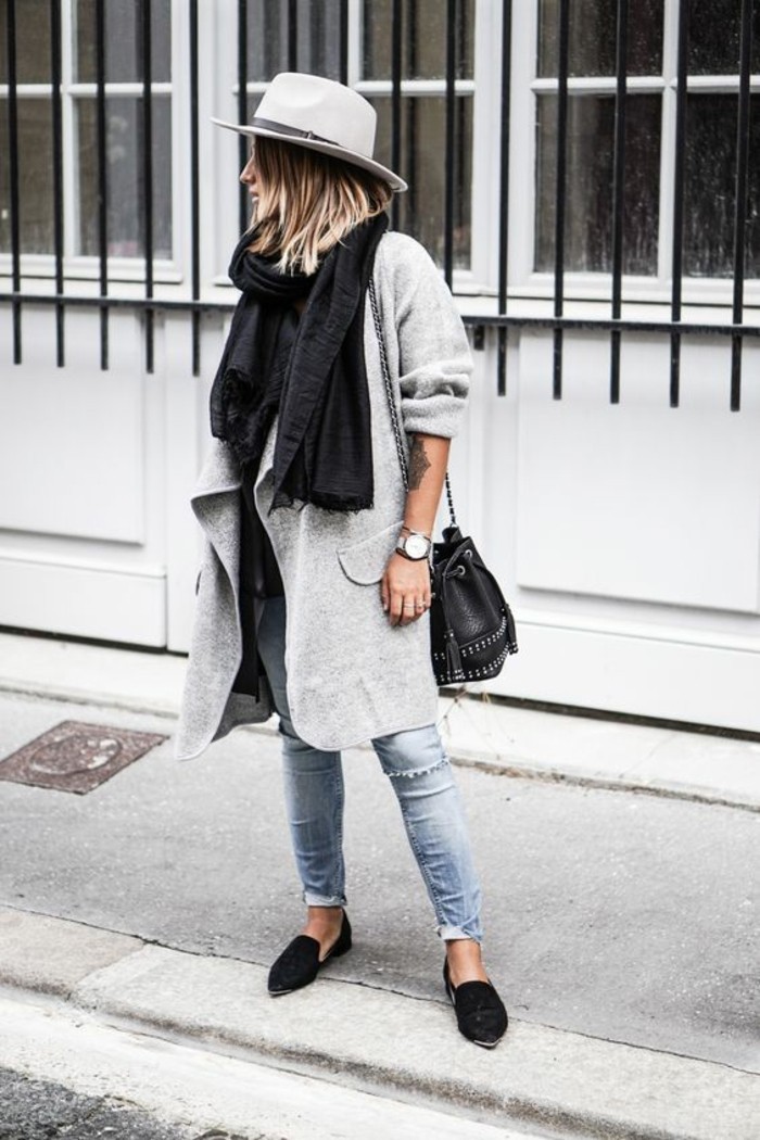 kabát šedá dámy módní trendy podzimní móda streetstyle