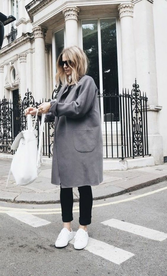 kabát šedá podzimní móda současné trendy nadměrné kabát