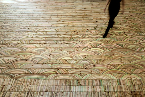 Marble-like wood flooring exhibition