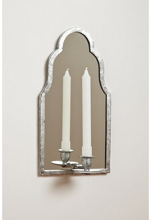 moroccan pattern silver leaf mirror with candlestick