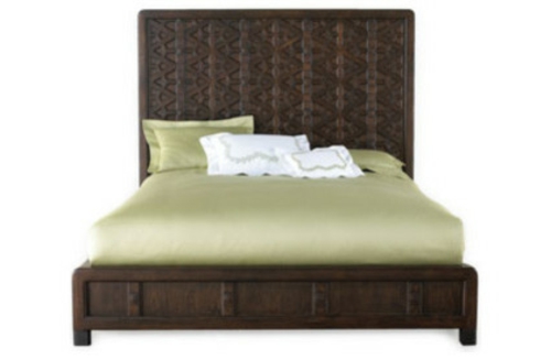 Moroccan oriental pattern double bed with carved headboard