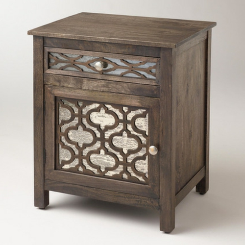 Moroccan oriental pattern night console in walnut wood