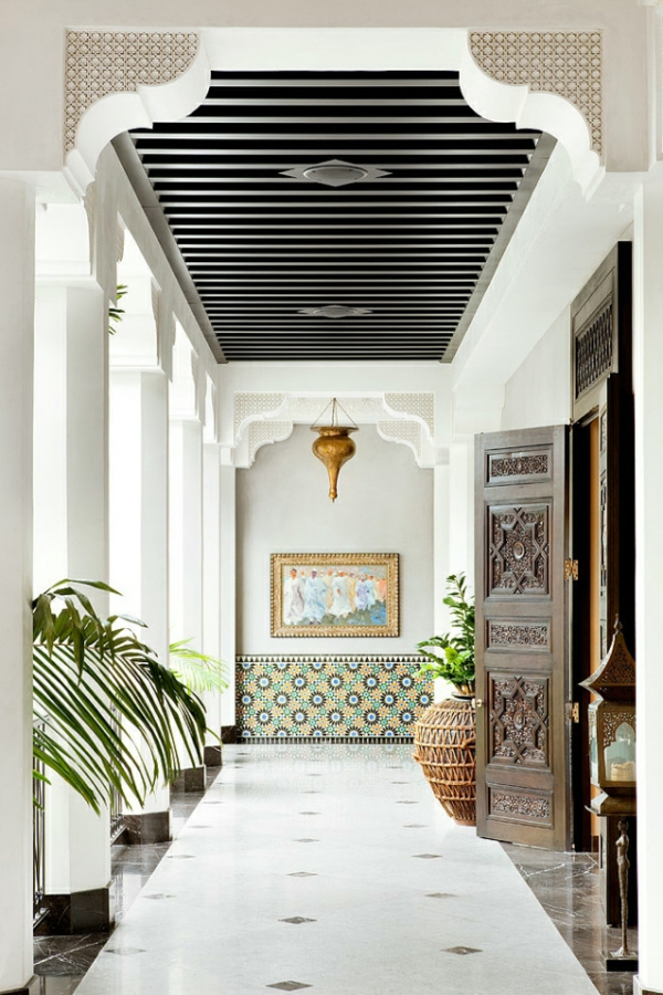 Moroccan house wall tiles with floral patterns