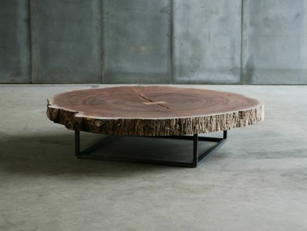 Mesas de centro de madera maciza hechas de metal de tronco de árbol
