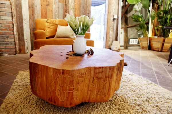 Mesas de centro de madera maciza de la sala de estar del tronco de árbol