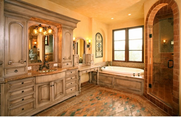 Conceptions de salle de bains chaleureusement décorées