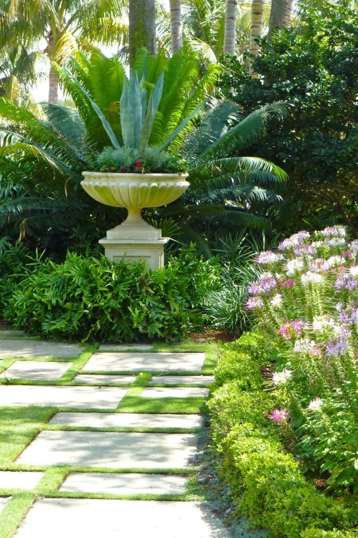 Mediterranean garden design fancy garden fountain and beautiful garden path
