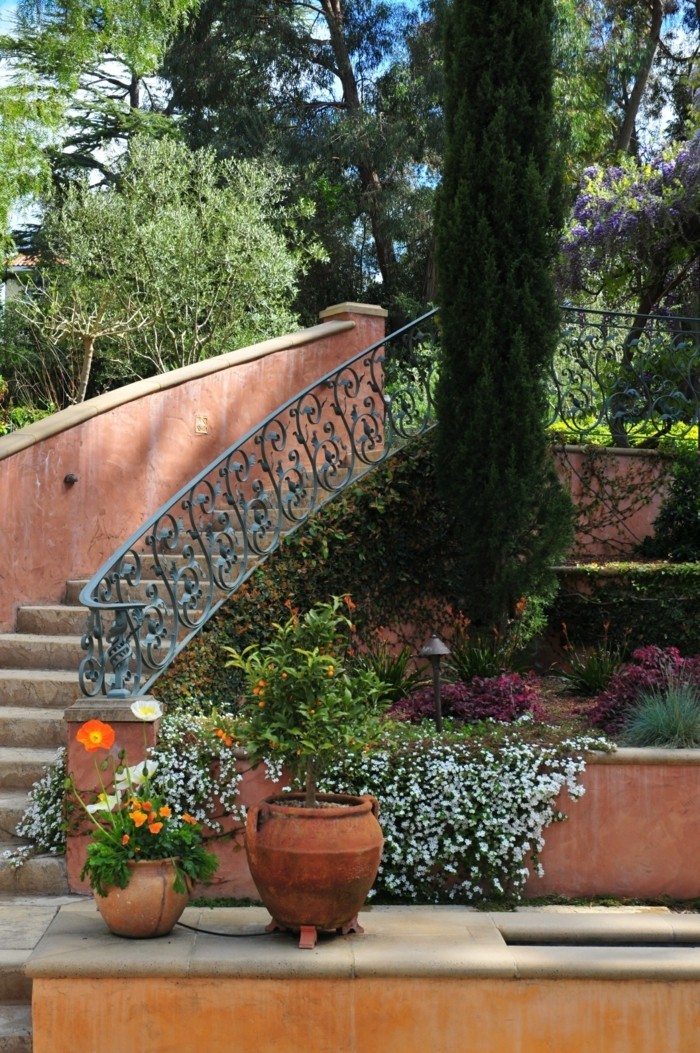 Mediterranean garden design beautiful garden stairs and floral decoration