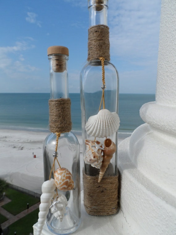 deco sea maritime glassflasker med skaller strand skaller