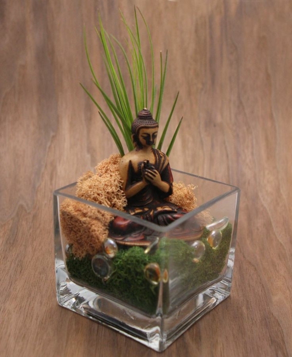 mini zen jardin mini bonsaï verre bouddha