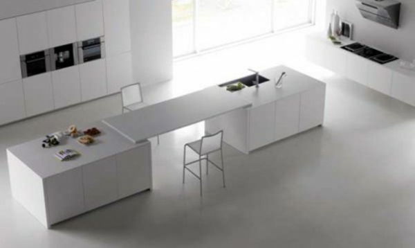 minimalistische witte keuken eethoek design plat