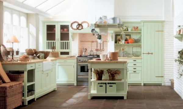 bright green painted kitchen furniture rustic style