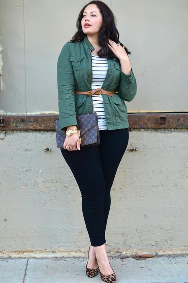 fashion for chubby young ladies dark trousers green jacket