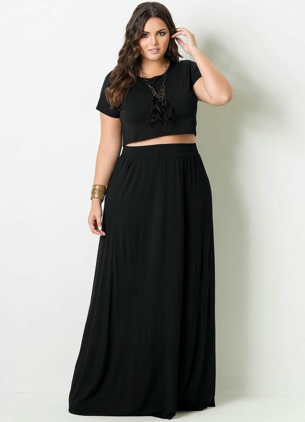 fashion for chubby young ladies long black skirt