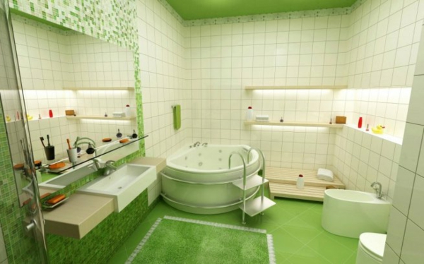μοντέρνα έπιπλα μπάνιου φρέσκα πράσινα πλακάκια
