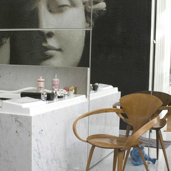 Moderne marmor badeværelse træ stol kunst