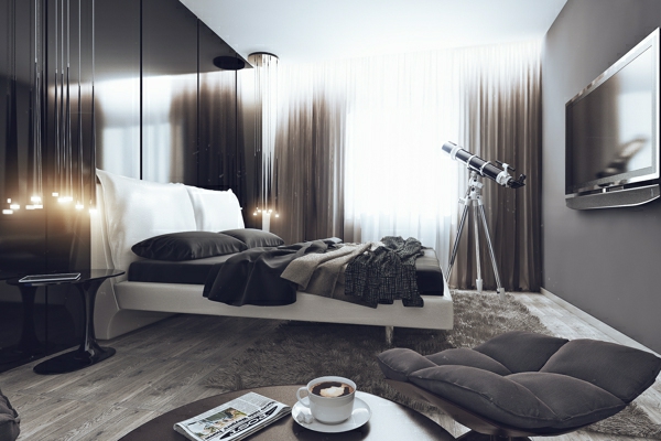 moderní ložnice nápady kompletní záclony