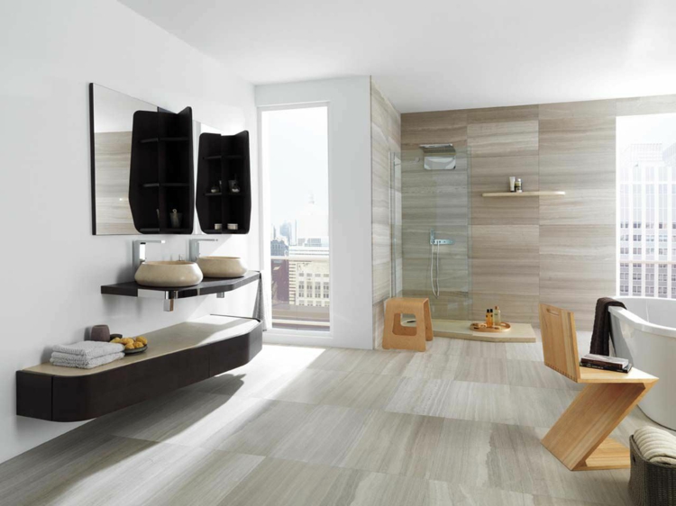 modern badkamermeubilair badkamermeubels hout badkamer tegels travertijn tegels