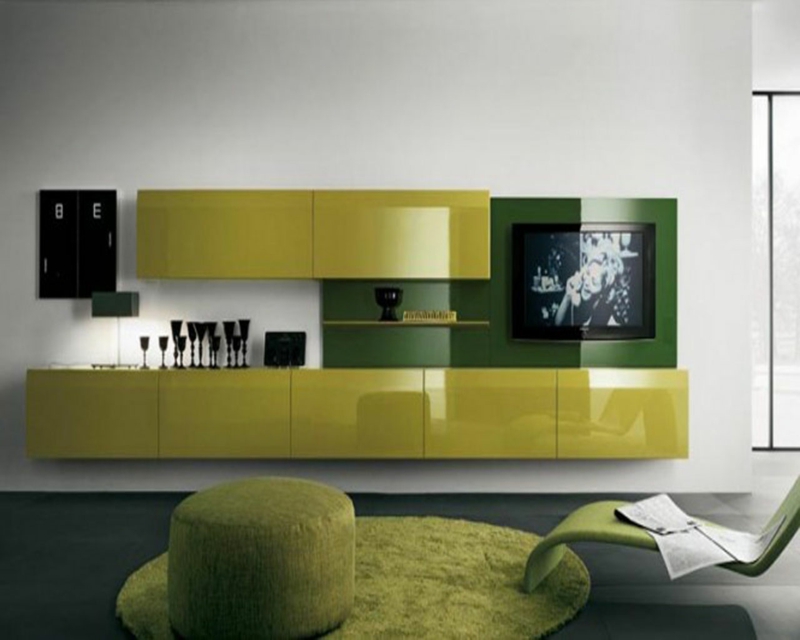 μοντέρνο τοίχο υψηλής γυαλάδας πράσινο πρακτικό τοίχους τηλεόραση