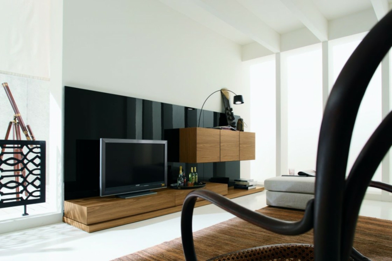 šiuolaikinės sienos vienetų idėjos medinės lentynos praktinės TV sienos
