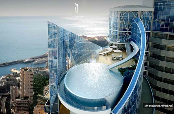 moderne architectuur zwembad rond hotel