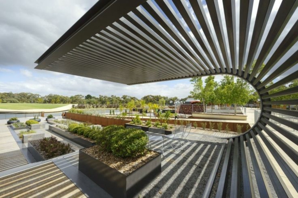 modern architecture garden design pergola metal