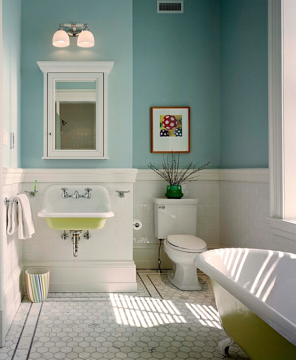 moderni kylpyhuone vihreä aksentti vapaasti kylpyamme