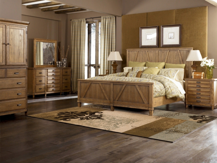 الأرضيات الخشبية الحديثة الطابق غرفة نوم البيج ظلال الأثاث الخشبي