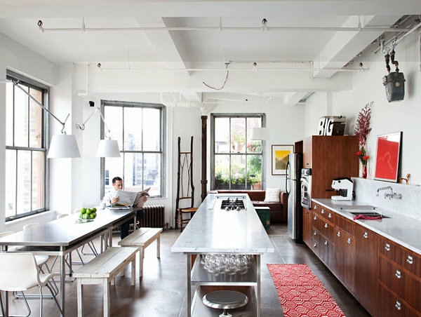 Moderne hjem dekoration rustfrit stål køkken køkken ø lang spisebord