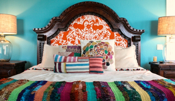 ameublement moderne idées meubles chambre à coucher style mexicain mur peinture turquoise
