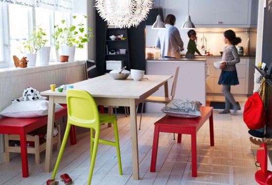 σύγχρονες ιδέες τραπεζαρίας ikea φωτεινά χρώματα πλαστικό