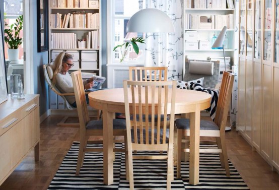 现代餐厅设计理念ikea木圆餐厅家具带地毯