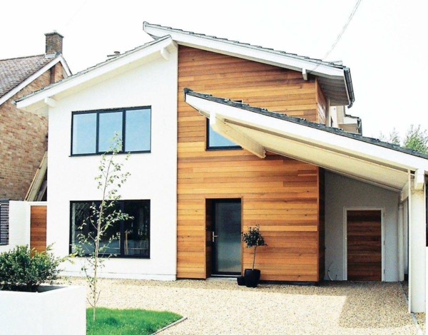 paneles modernos para fachadas con materiales tradicionales