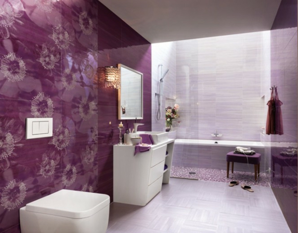 现代瓷砖光泽紫色花纹浴室家具