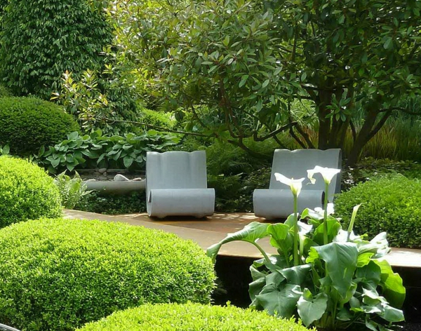 moderní zahrady obrázky příklady zahradní terénní úpravy keř zelená