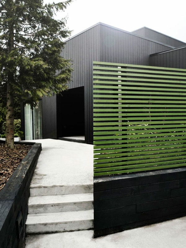 idées de jardin moderne intimité noir bois vert