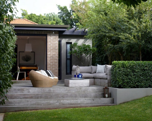 Moderní příklady zahradního designu stupňovitého zahradního nábytku