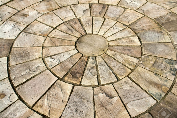 modernus sodo dizainas su akmens sodo formos su apskritimo sodo kraštovaizdžio su akmenimis sodo grindų