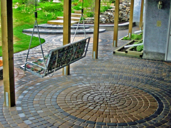 עיצוב גינה מודרני עם צורת גן האבן עם מעגל הגינון גן עם שורה אבנים בבית