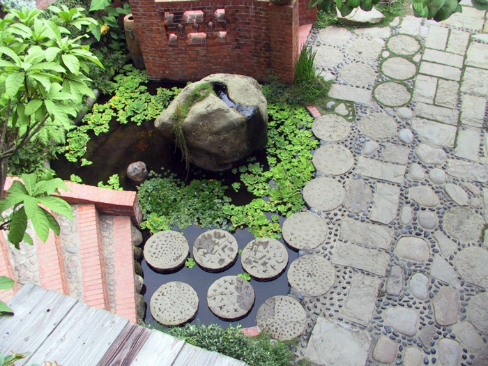 conception de jardin moderne avec forme de jardin en pierre avec aménagement paysager de jardin en cercle avec des pierres