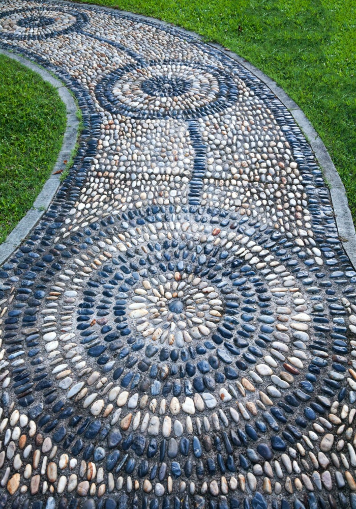 conception de jardin moderne avec jardin design en pierre avec des cercles jardin design avec des pierres bicolor