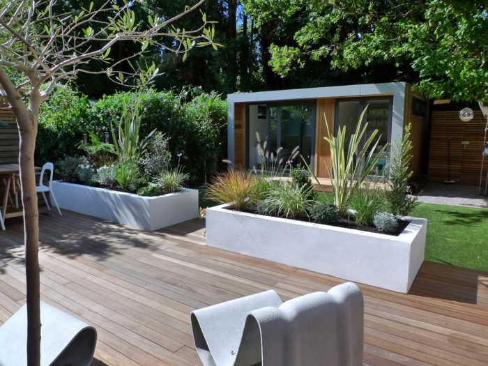градински дизайн с каменна градина рамкиране градина озеленяване с камъни дървен под