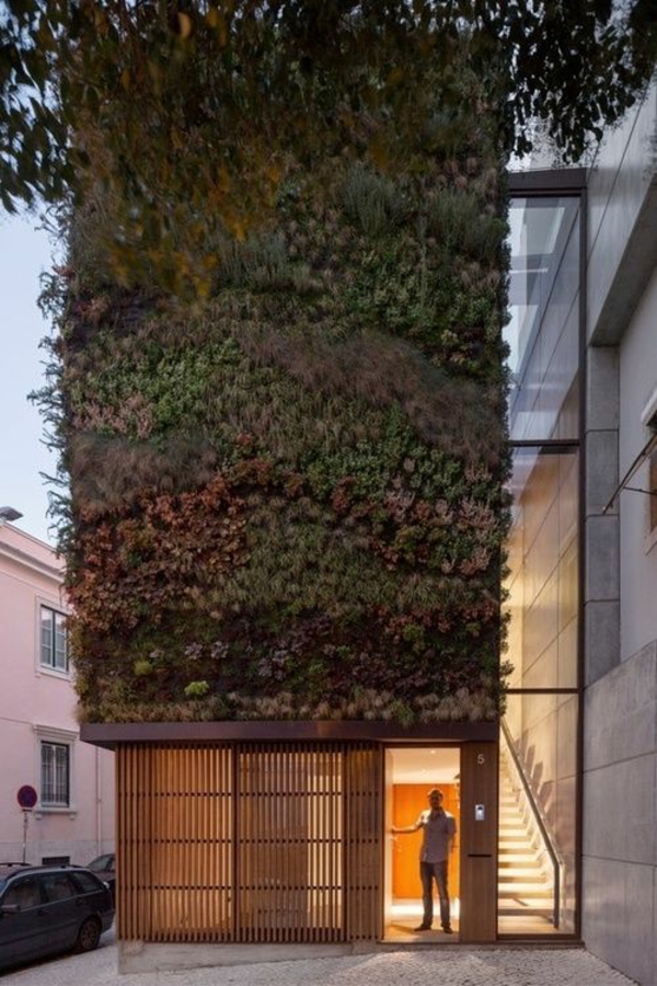 Fachada de la casa moderna con verde