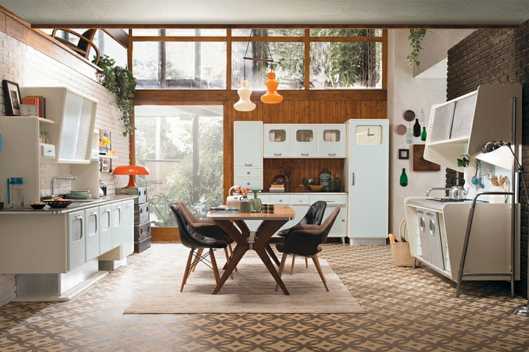modern kitchen design in retro style vintage design