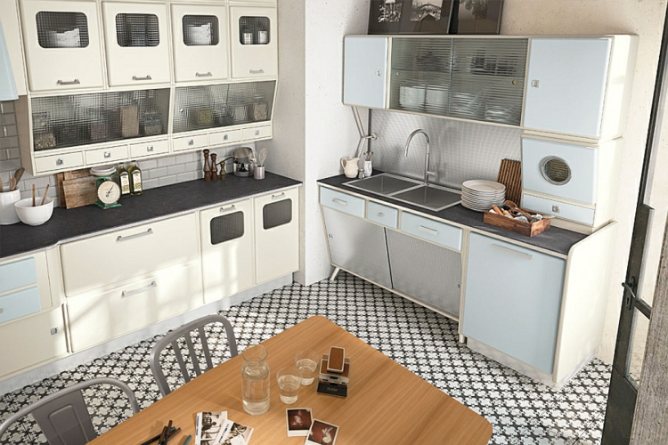 moderni virtuvės dizaino retro stiliaus vintage virtuvės spintelės derliaus virtuvės linija